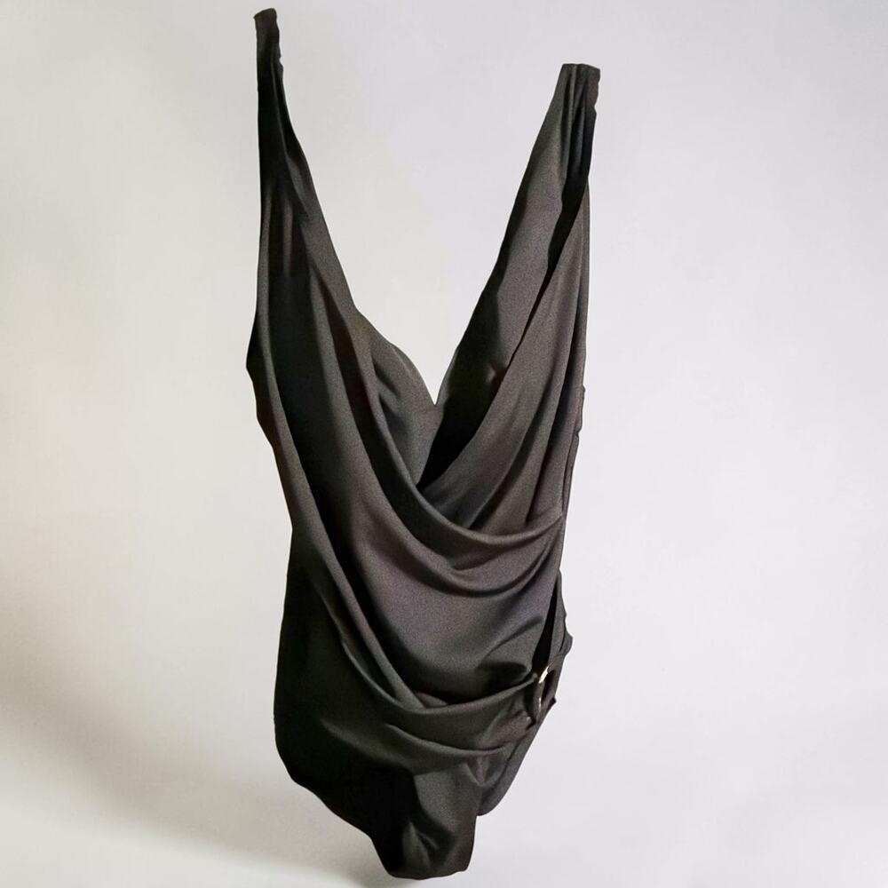 Michael Kors Black Draped One Piece Swimsuit Size 14 NWT